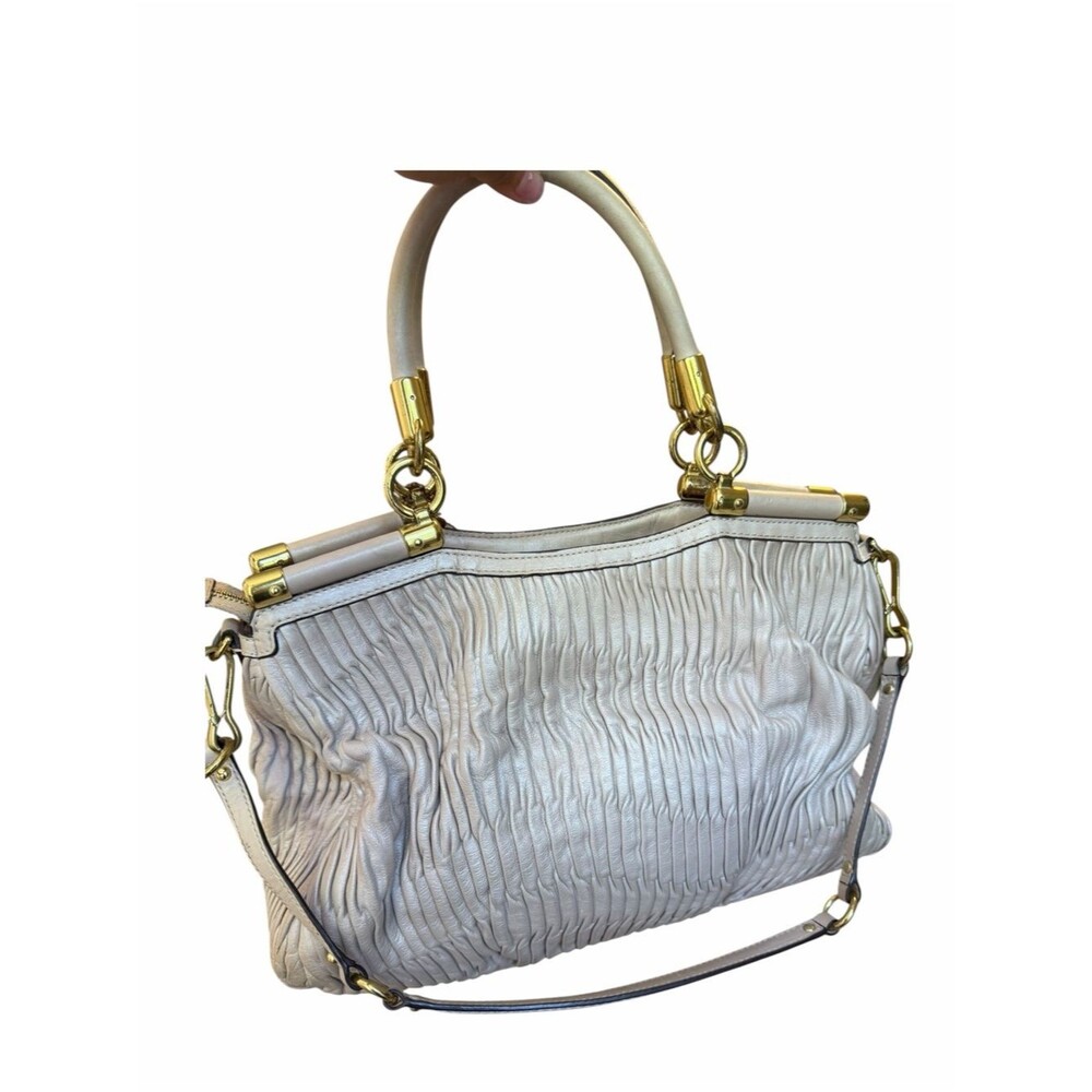 Coach 1302-21281 Ivory Gathered Leather Satchel Shoulder Bag Gold Hardware - Picture 6 of 16